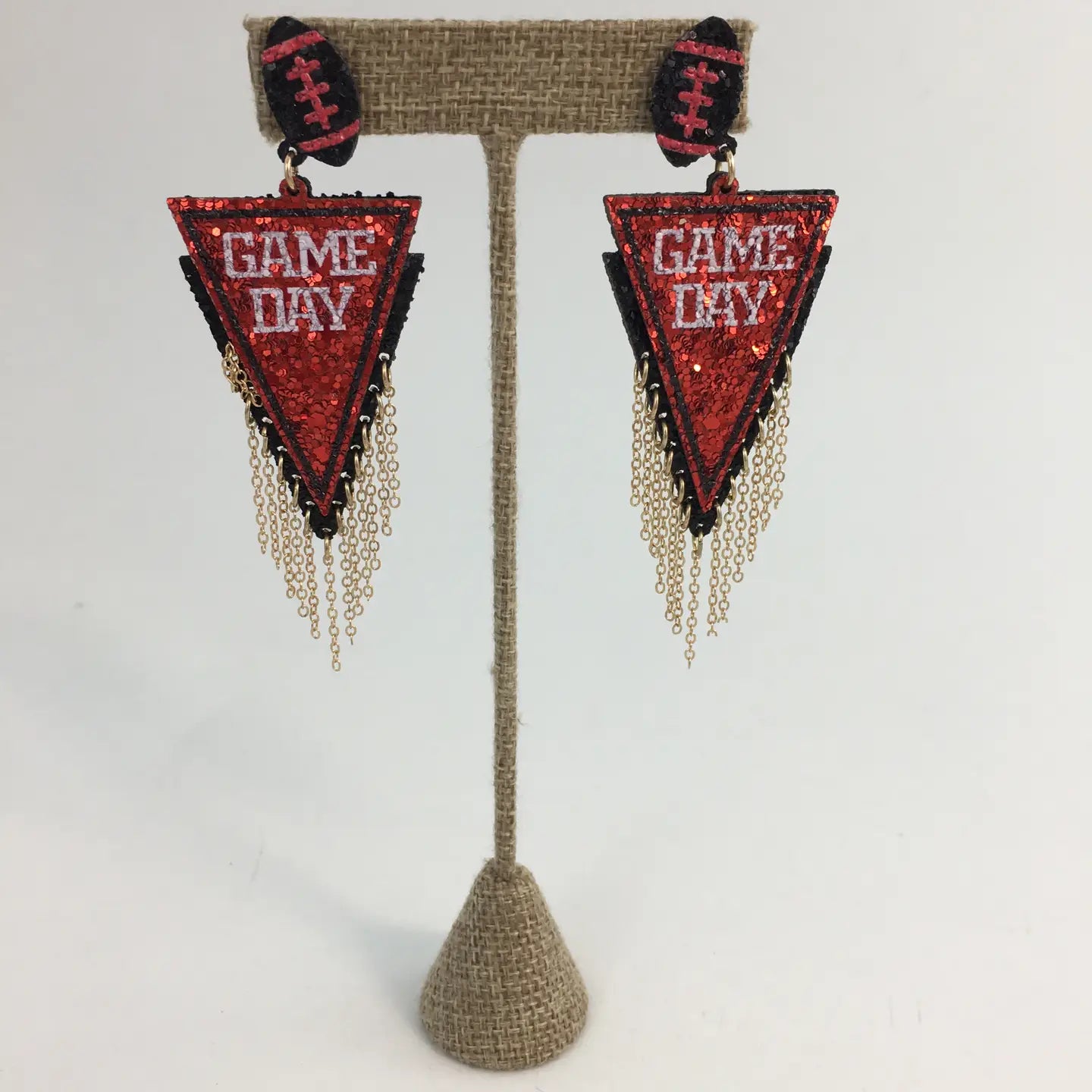SongLily - Red and Black Glitter Flag Gameday Earrings