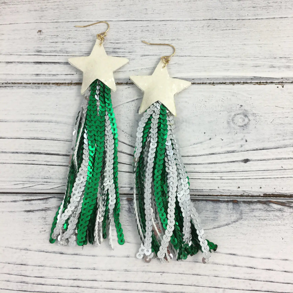 SongLily - Star with Green Sequin Tassel Earrings
