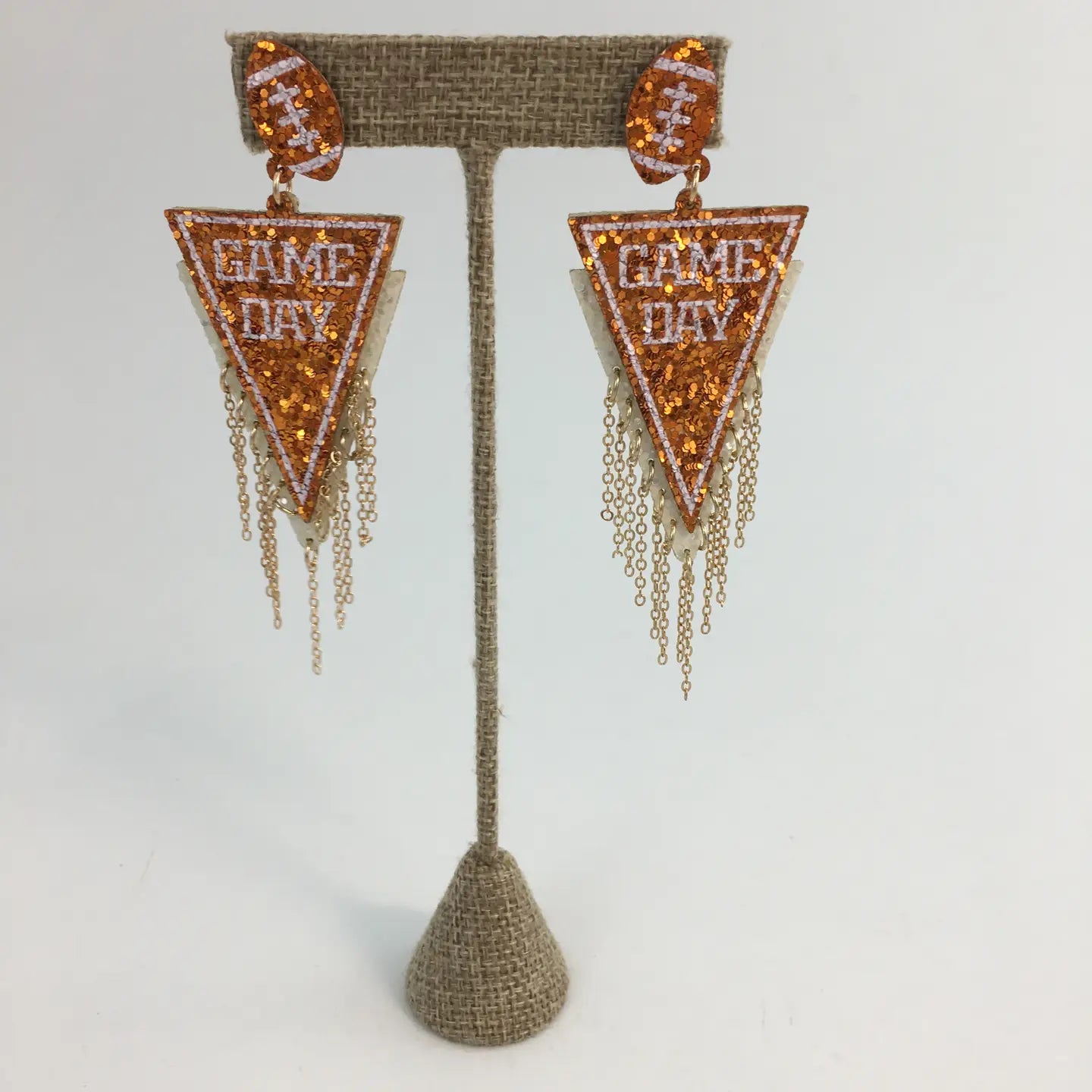SongLily - Orange and White Glitter Gameday Flag Earrings