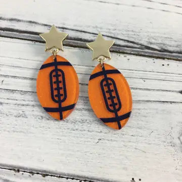 SongLily - Orange and Navy Glitter Football Earrings