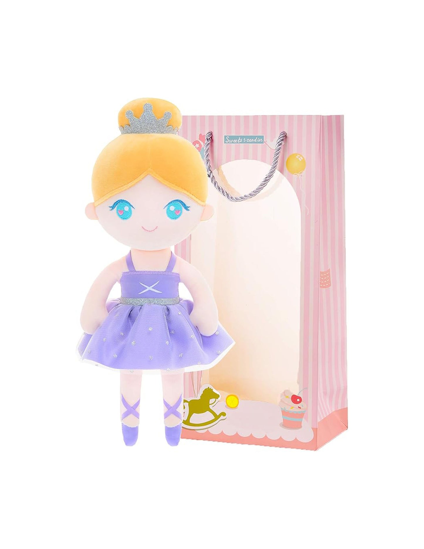 Gloveleya - Baby Doll Girl Gift Ballerina Plush Soft Doll Light Purple 13 Inch with Gift Box