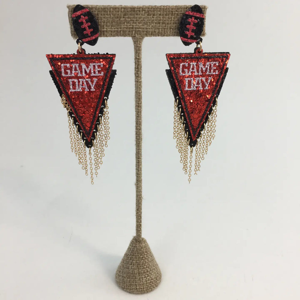 SongLily - Red and Black Glitter Flag Gameday Earrings