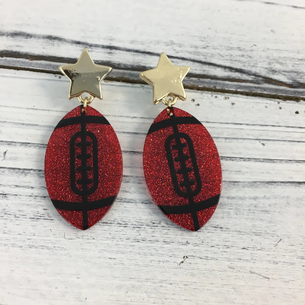 SongLily - Red and Black Glitter Football Earrings