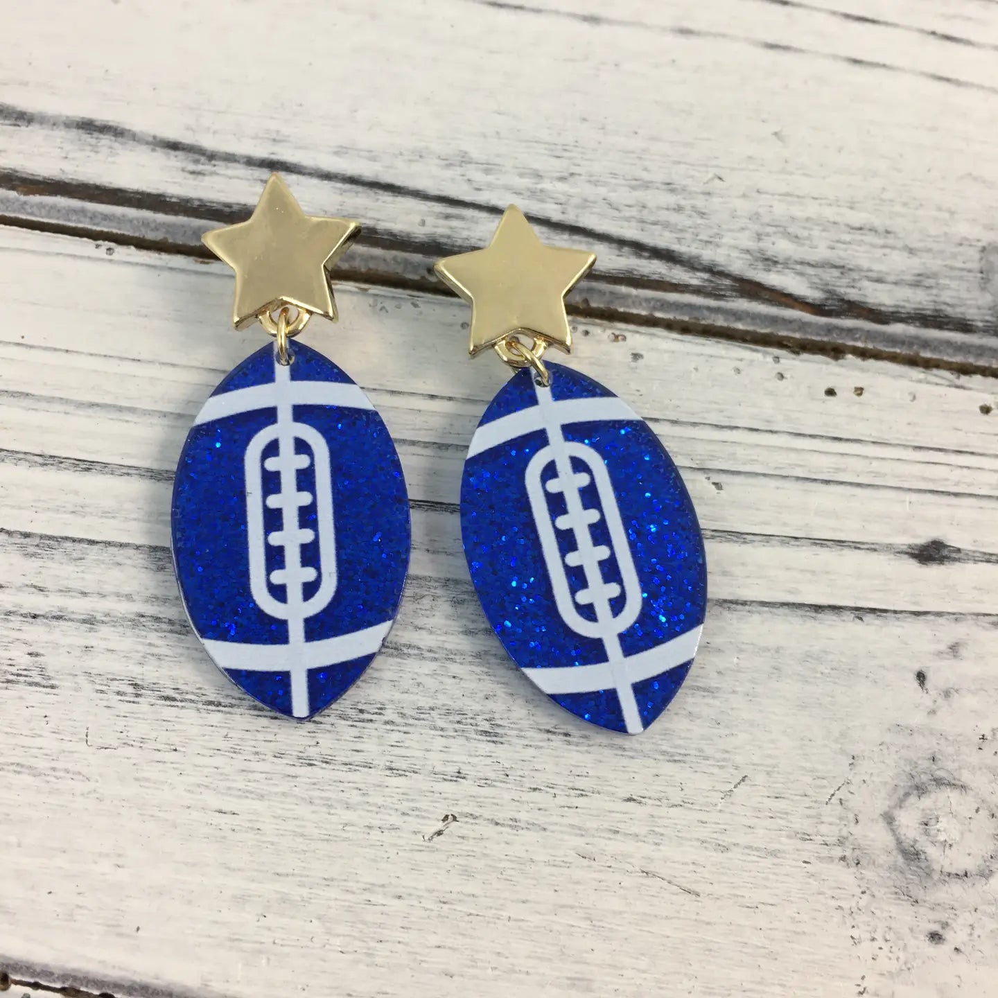 SongLily - Blue and White Glitter Football Earrings